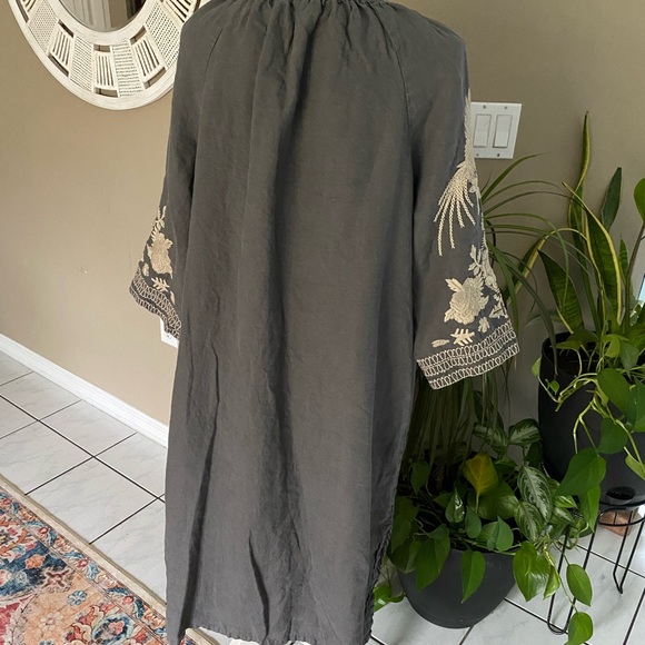 Johnny Was XL Dress Embroidered Linen Half Sleeve V-Neck Tie Pockets NO TAG - Picture 9 of 15